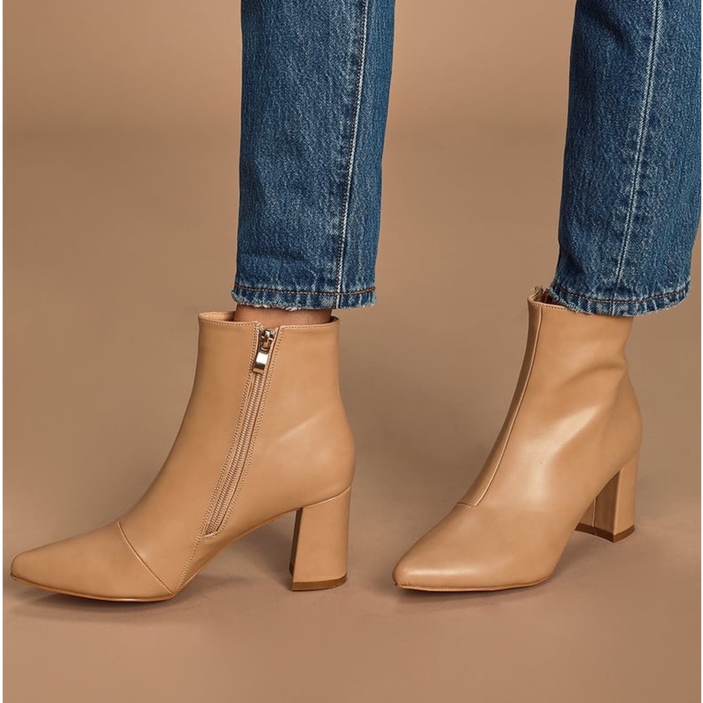 Lulu's Tan Block Heel Ankle Booties